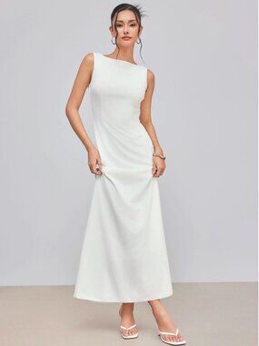 Cider BOAT NECK SOLID WHITE MAXI ROMANTIC
DRESS M AB6-24